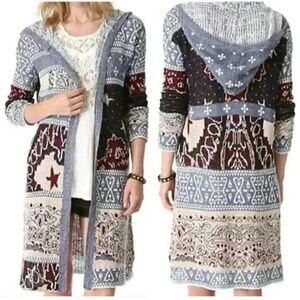 Free People American Bandana Hooded Size Large Star Knit Duster Cardigan Sweater